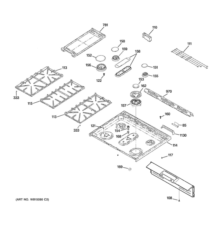 Cooktop Diagram and Parts List for CGS985SET5SS  General Electric Range