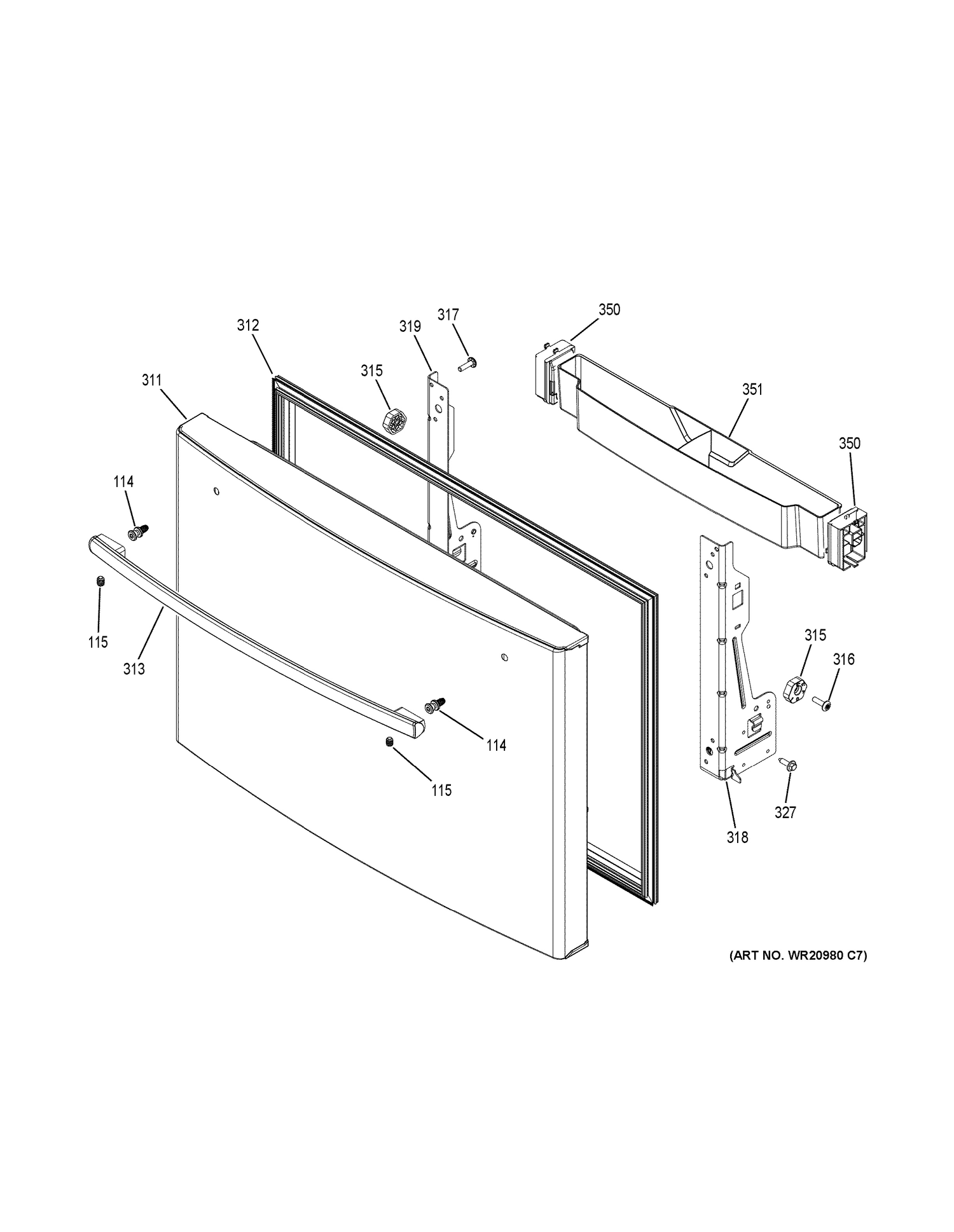 FREEZER DOOR Diagram and Parts List for PFD28KBLBTS  General Electric Refrigerator