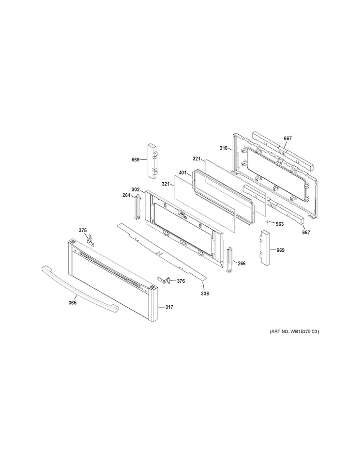 Upper Door Diagram and Parts List for JGB850EEF3ES  General Electric Range