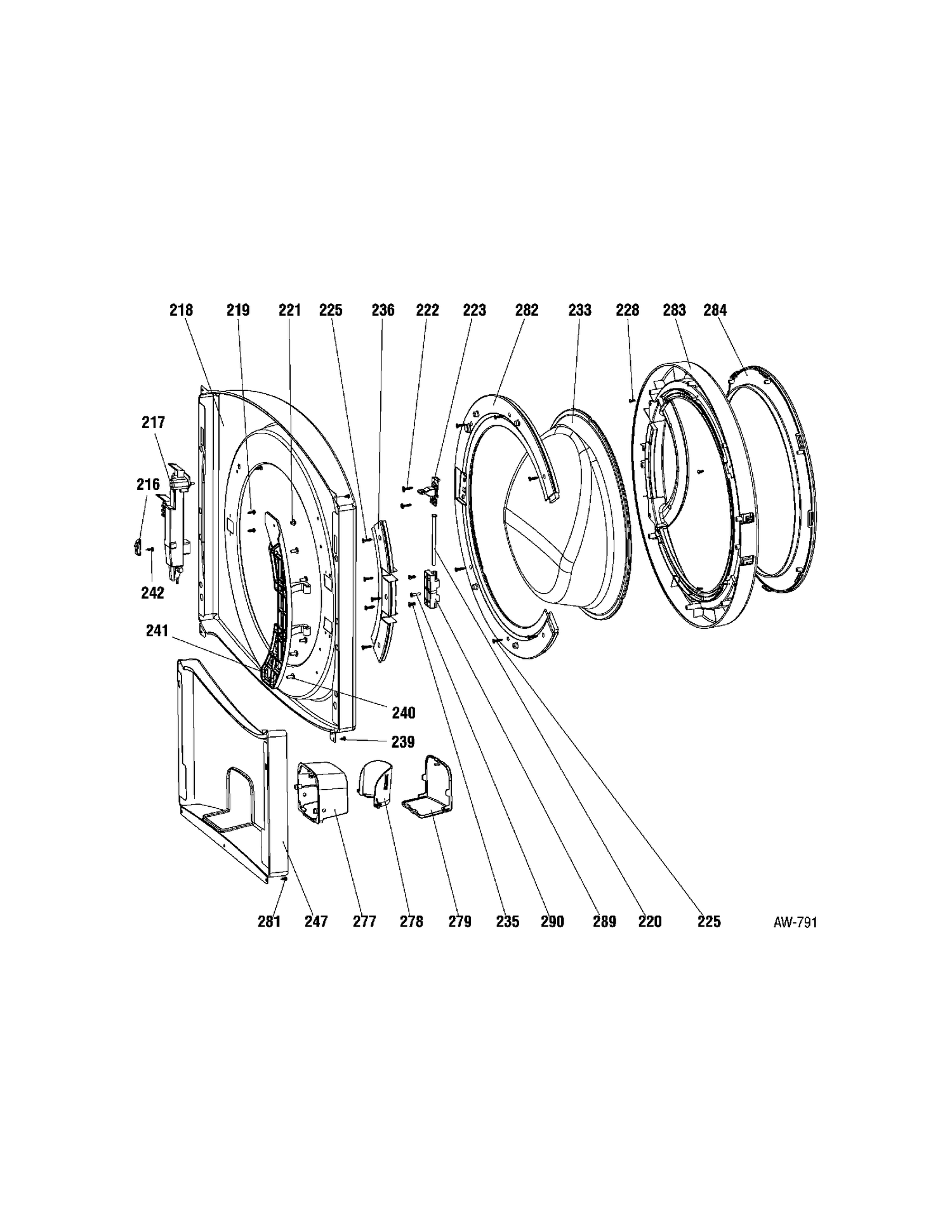 DOOR & TOP Diagram and Parts List for GBVH5200J3WW  General Electric Washer