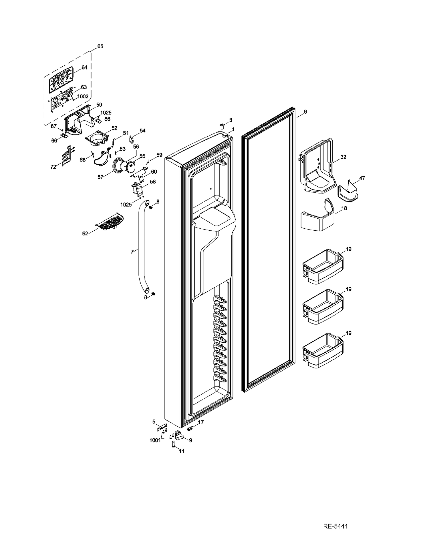 FZ DOOR Diagram and Parts List for GSHF9NGYBCBB  General Electric Refrigerator