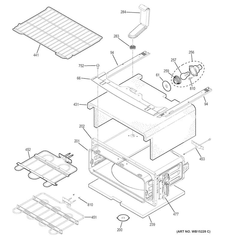 Upper Oven Diagram and Parts List for JB850DF4WW  General Electric Range