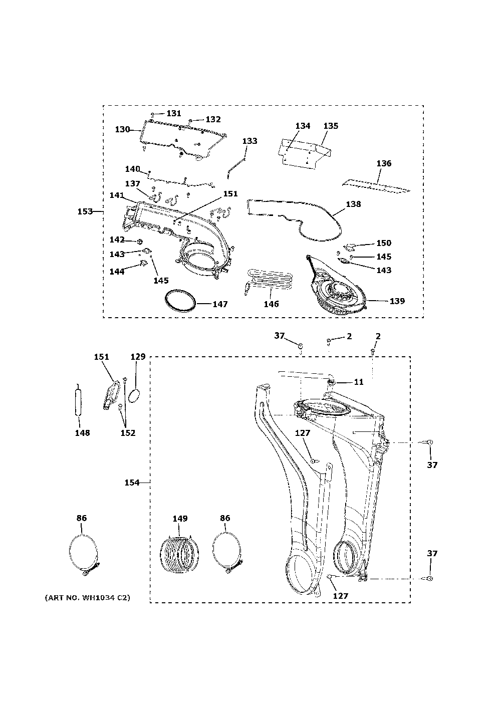 Blower & heating system Diagram and Parts List for GFQ14ESSN0WW  General Electric Washer Dryer Combo
