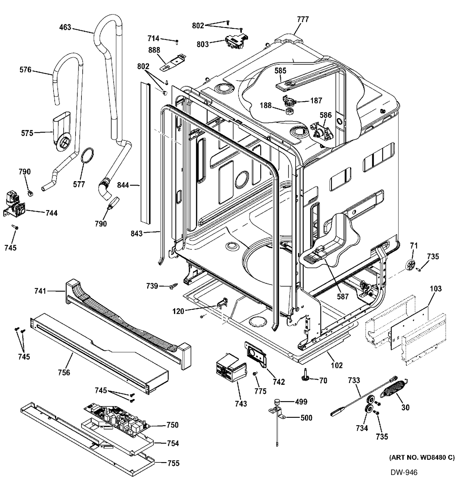 BODY PARTS 1 Diagram and Parts List for ZDT870SIF0II  General Electric Dishwasher