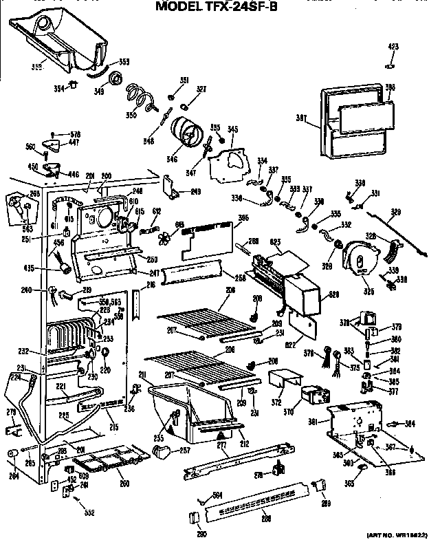 Freezer Section Diagram and Parts List for TFX24SFB  General Electric Refrigerator