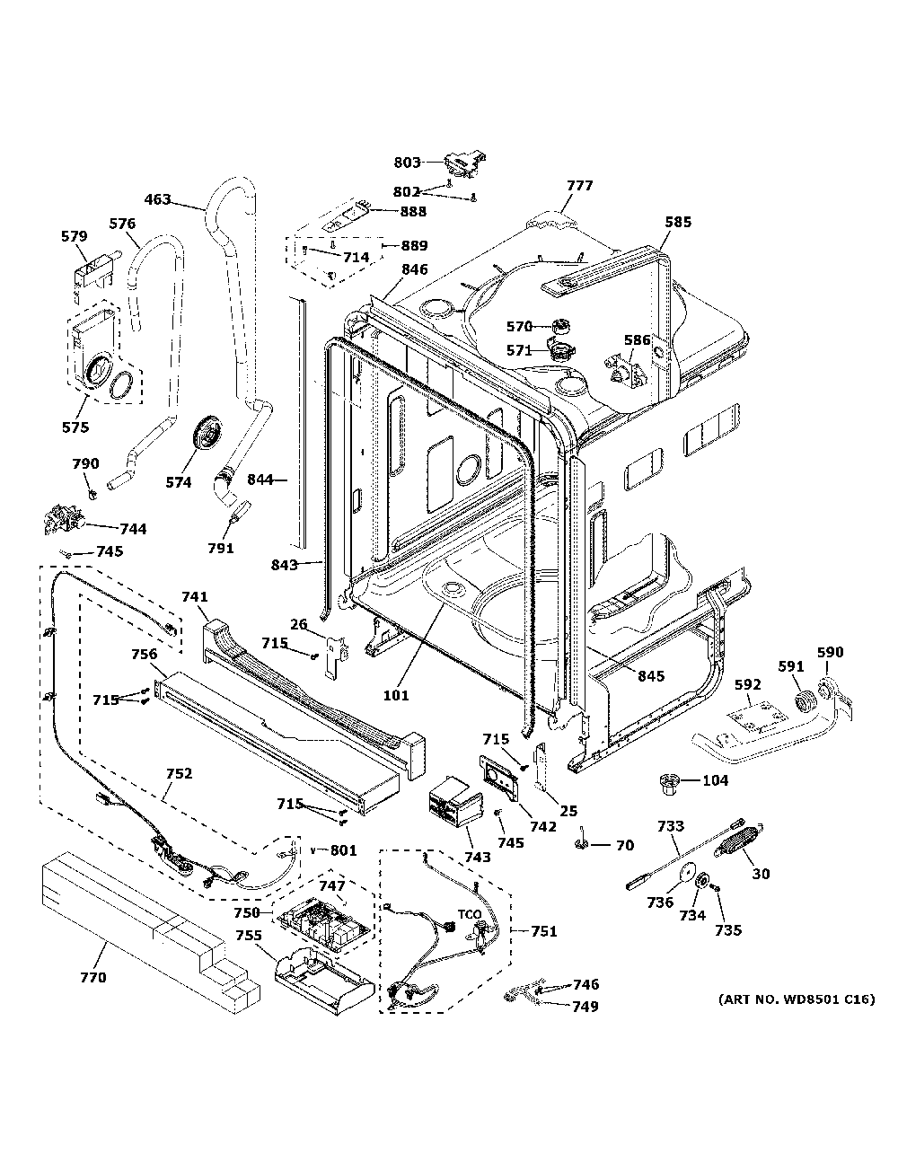 Body parts 1 Diagram and Parts List for CDT845M5N2S5  General Electric Dishwasher