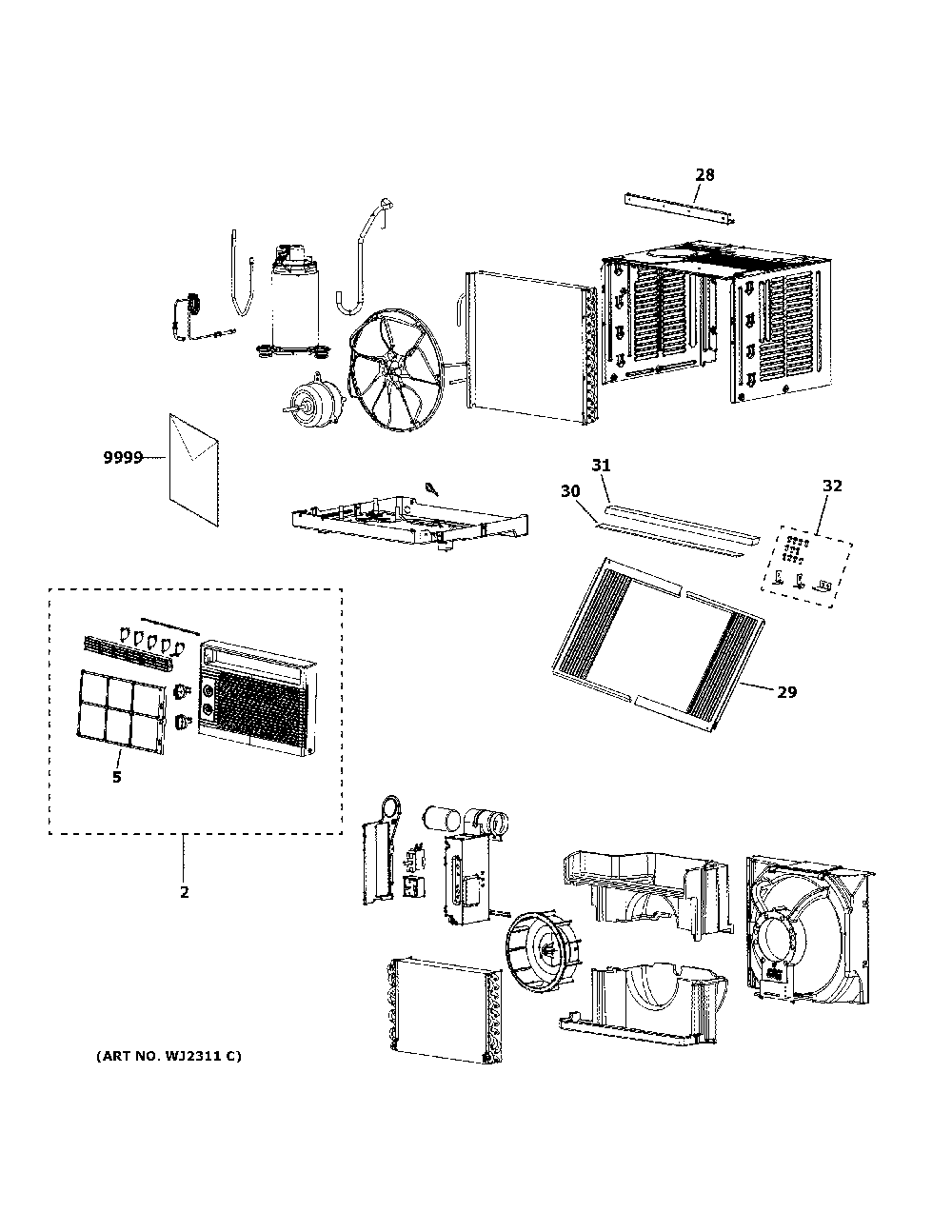 Room Air Conditioner Diagram and Parts List for ATV05LZW2  General Electric Air Conditioner