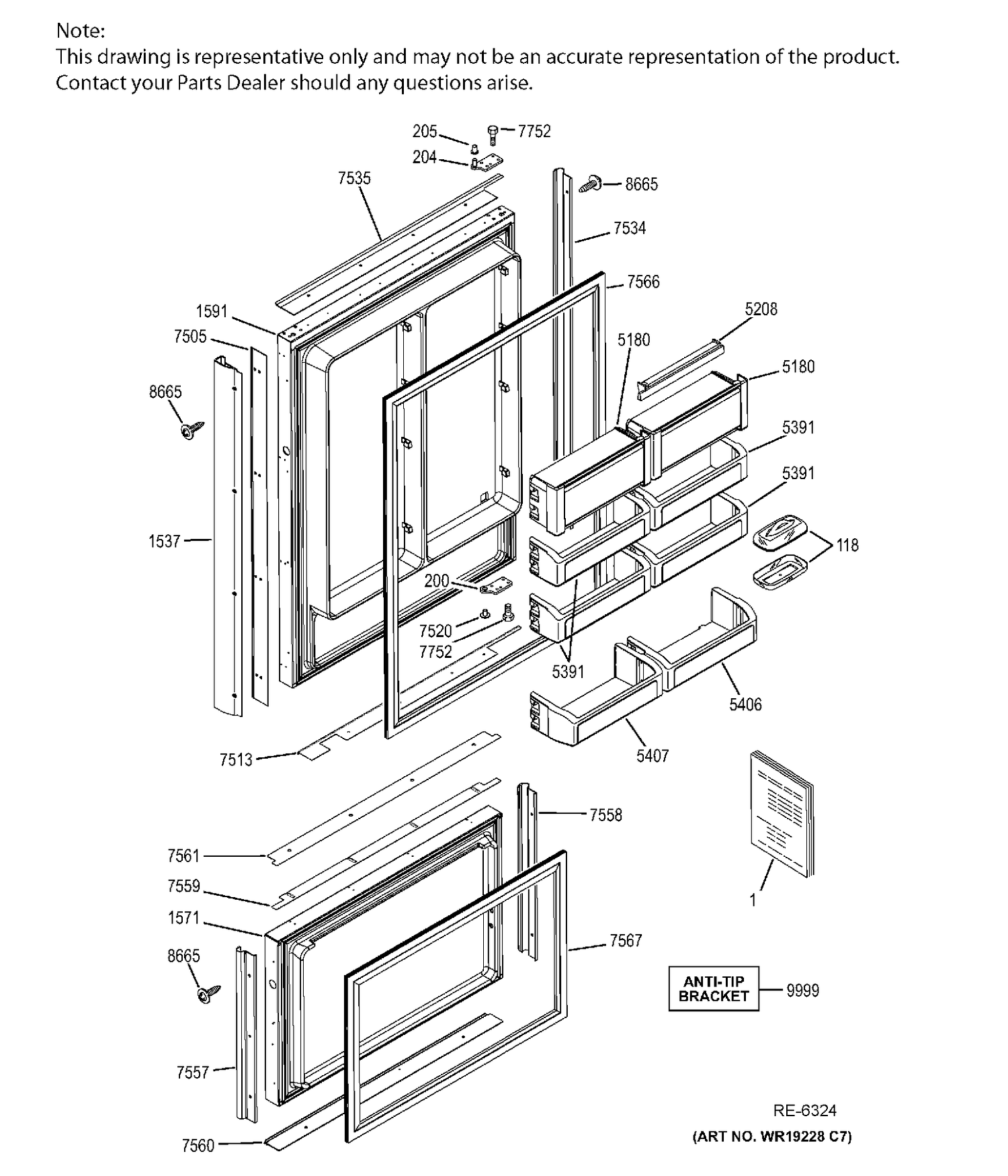 DOORS Diagram and Parts List for ZIC360NHBLH  General Electric Refrigerator