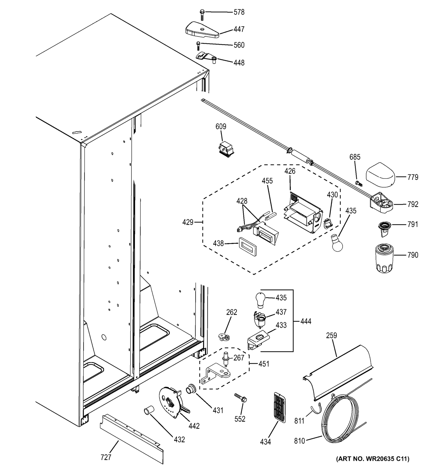 FRESH FOOD SECTION Diagram and Parts List for GSH25JGDEBB  General Electric Refrigerator