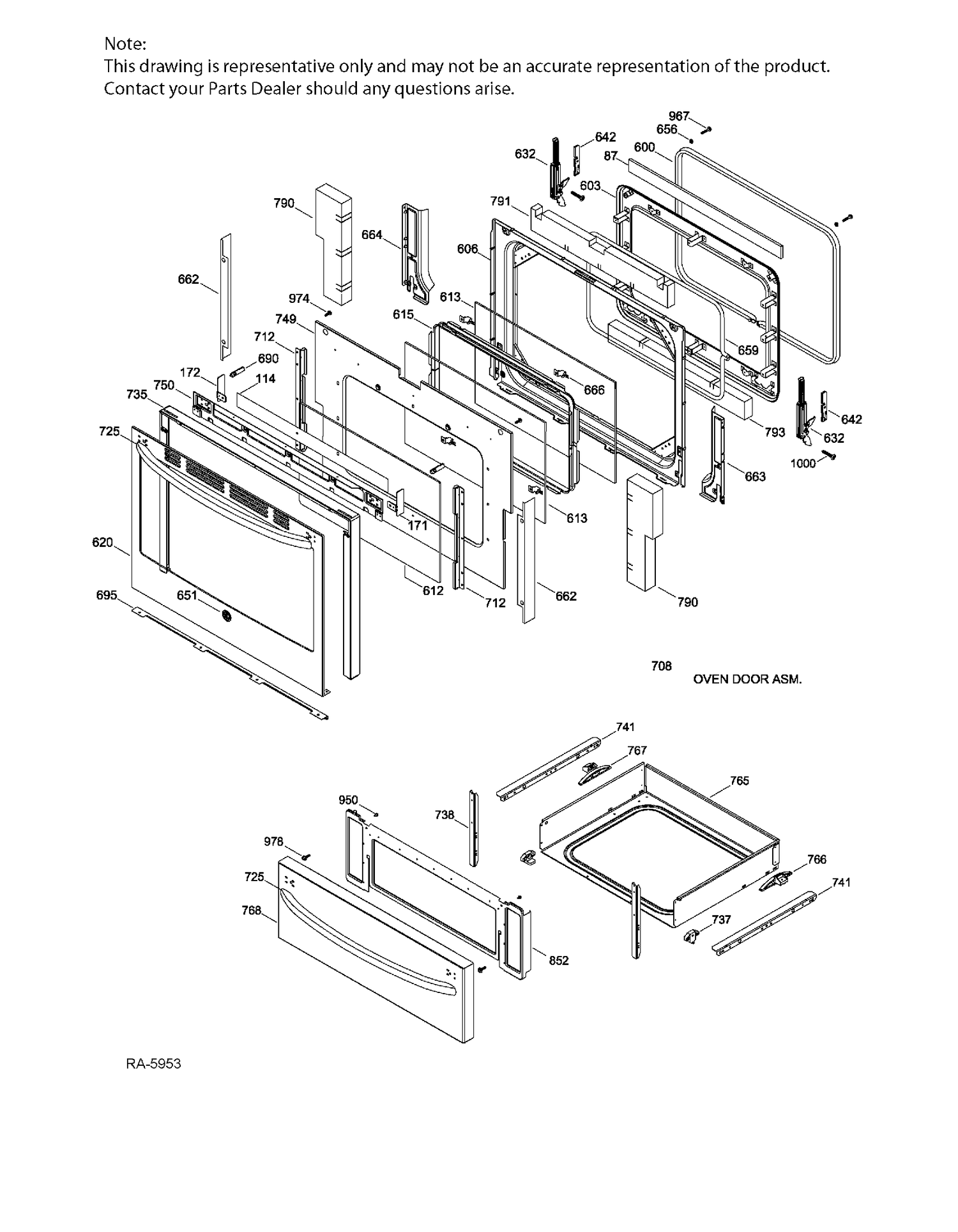 DOOR & DRAWER PARTS Diagram and Parts List for JCB630EF2ES  General Electric Range