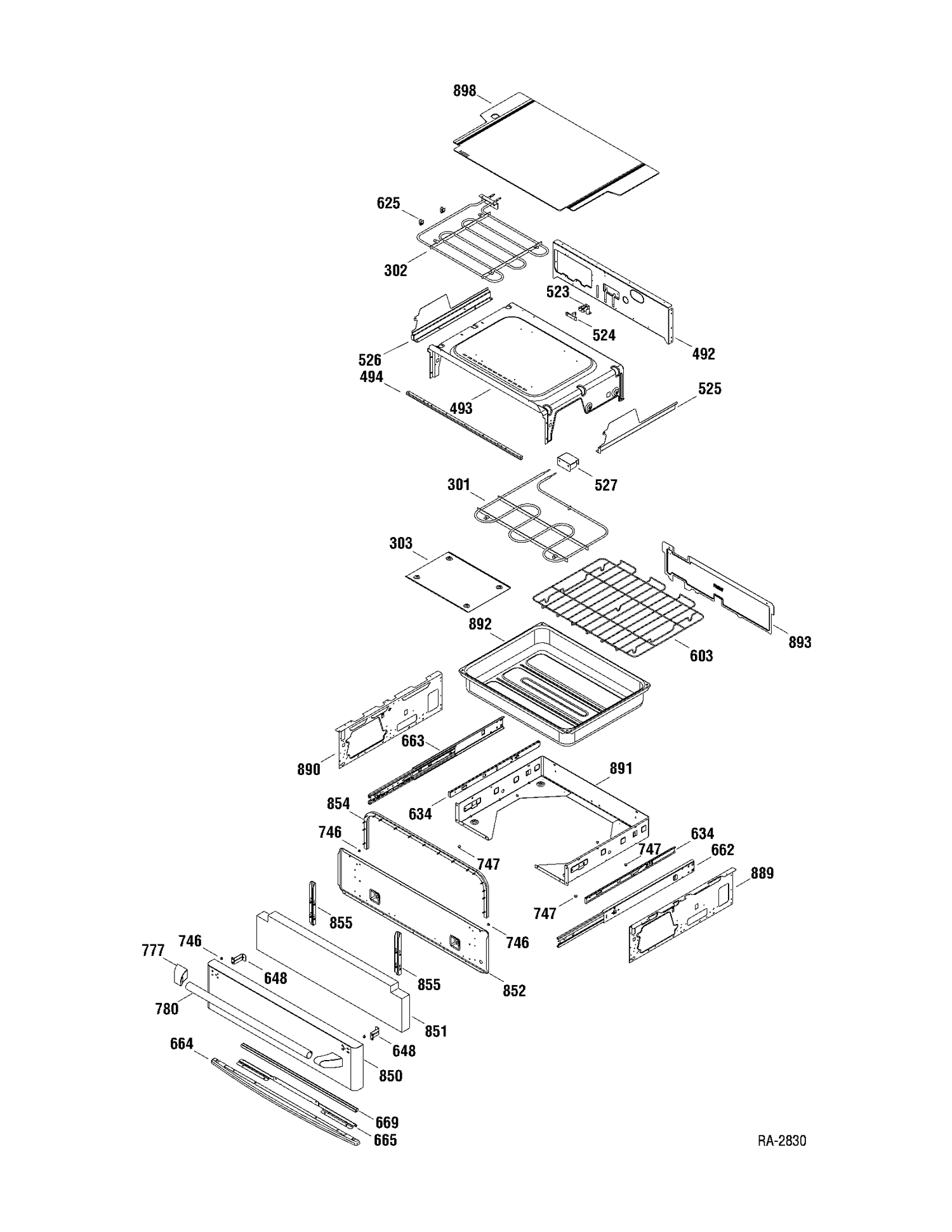 DRAWER PARTS Diagram and Parts List for CBC980SN1SS  General Electric Range