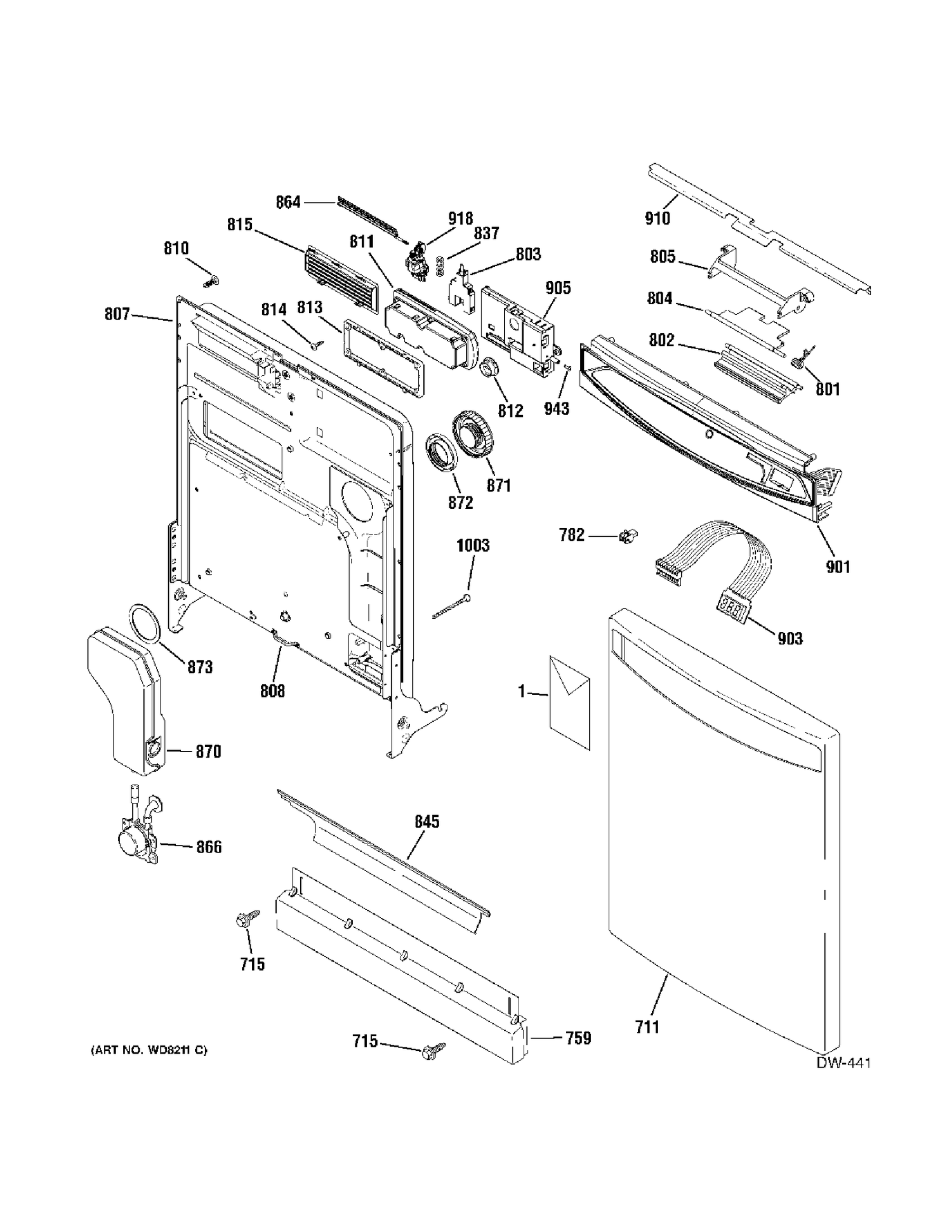 CONTROL PANEL Diagram and Parts List for PDW7912N00SS  General Electric Dishwasher
