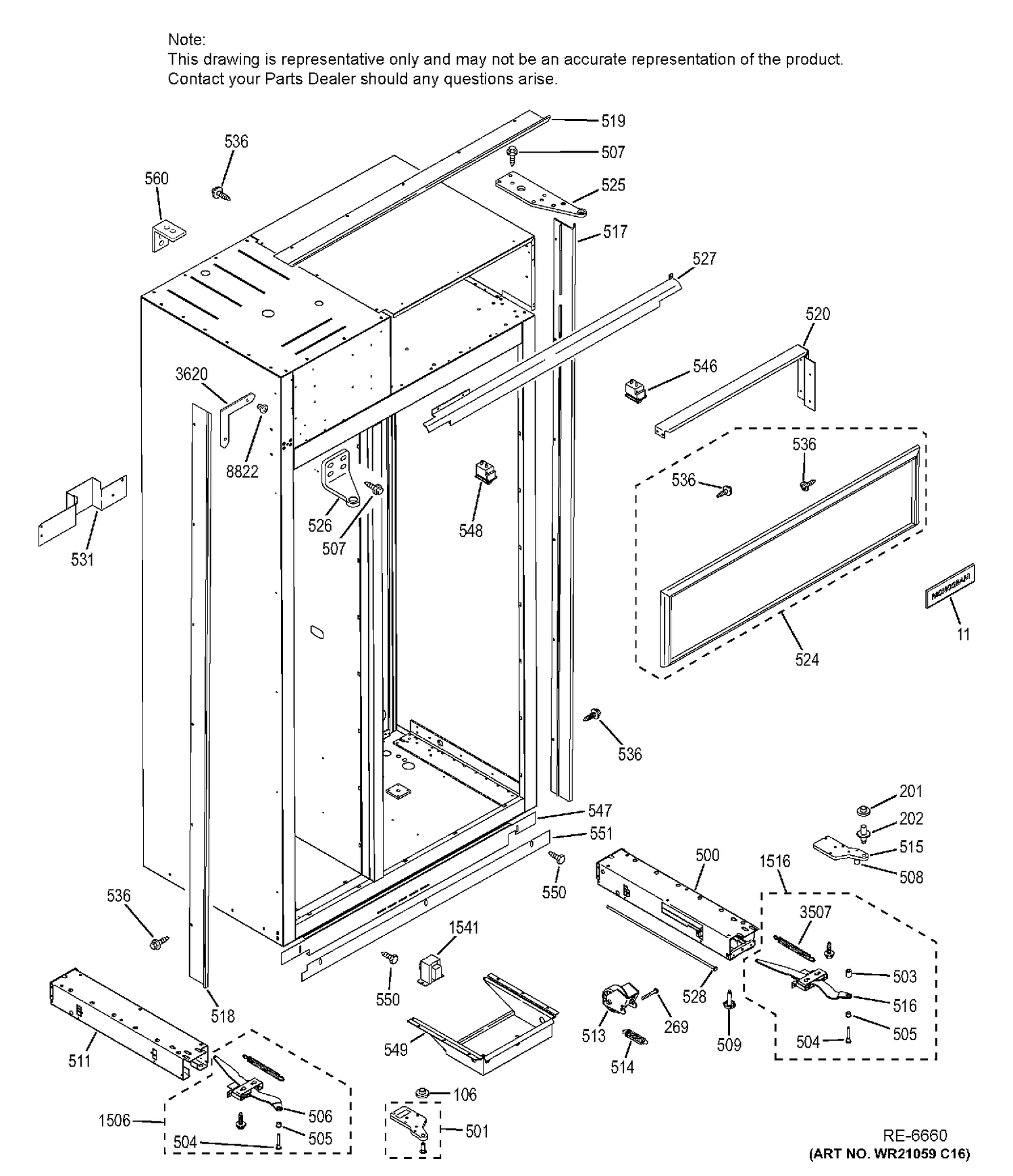 CASE PARTS Diagram and Parts List for ZISP480DHBSS  General Electric Refrigerator