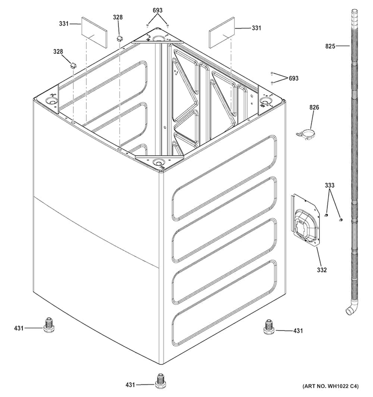Cabinet Diagram and Parts List for GTW460AMJ4WW  General Electric Washer
