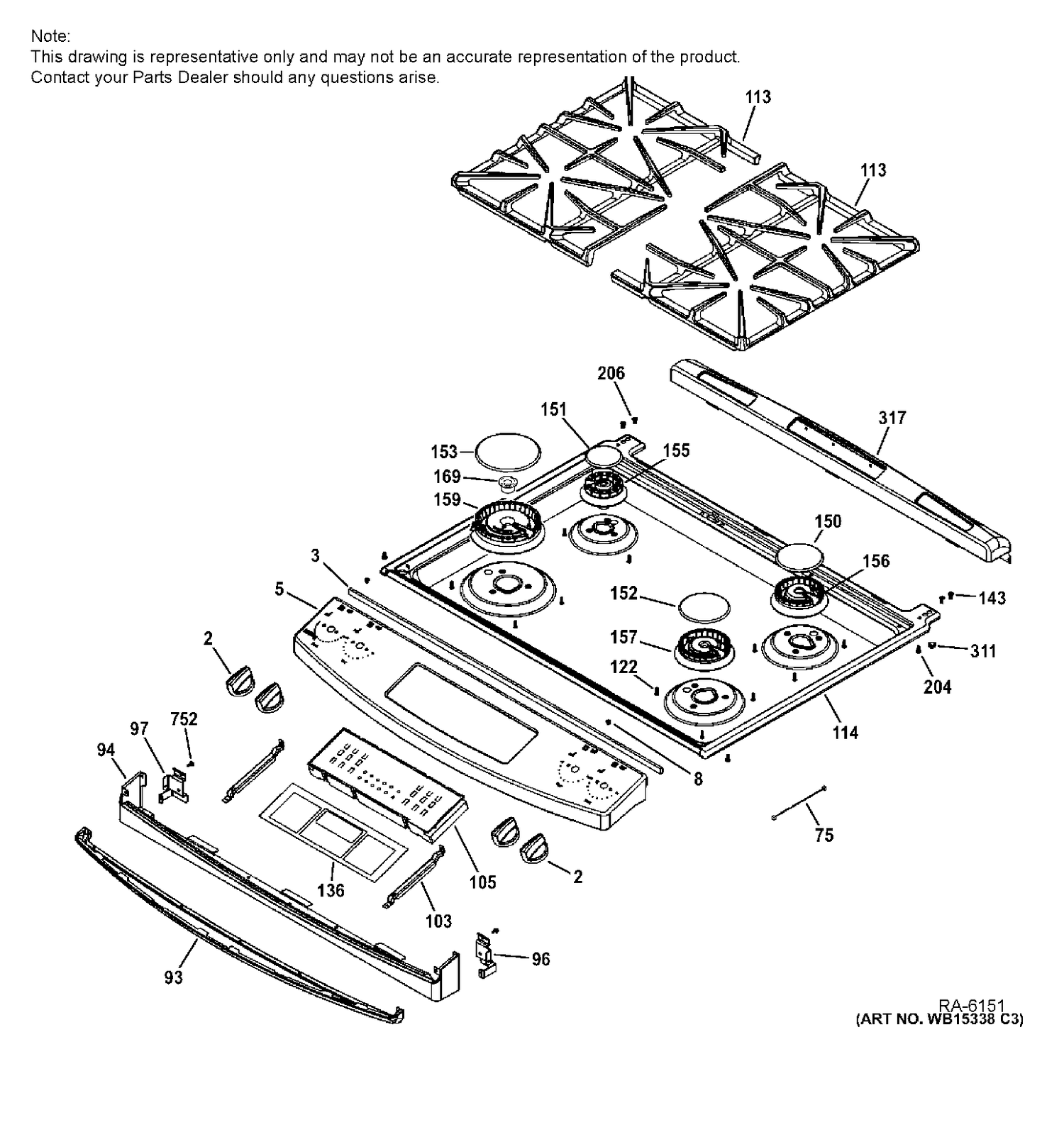 CONTROL PANEL & COOKTOP Diagram and Parts List for JCGS650DEF1BB  General Electric Range