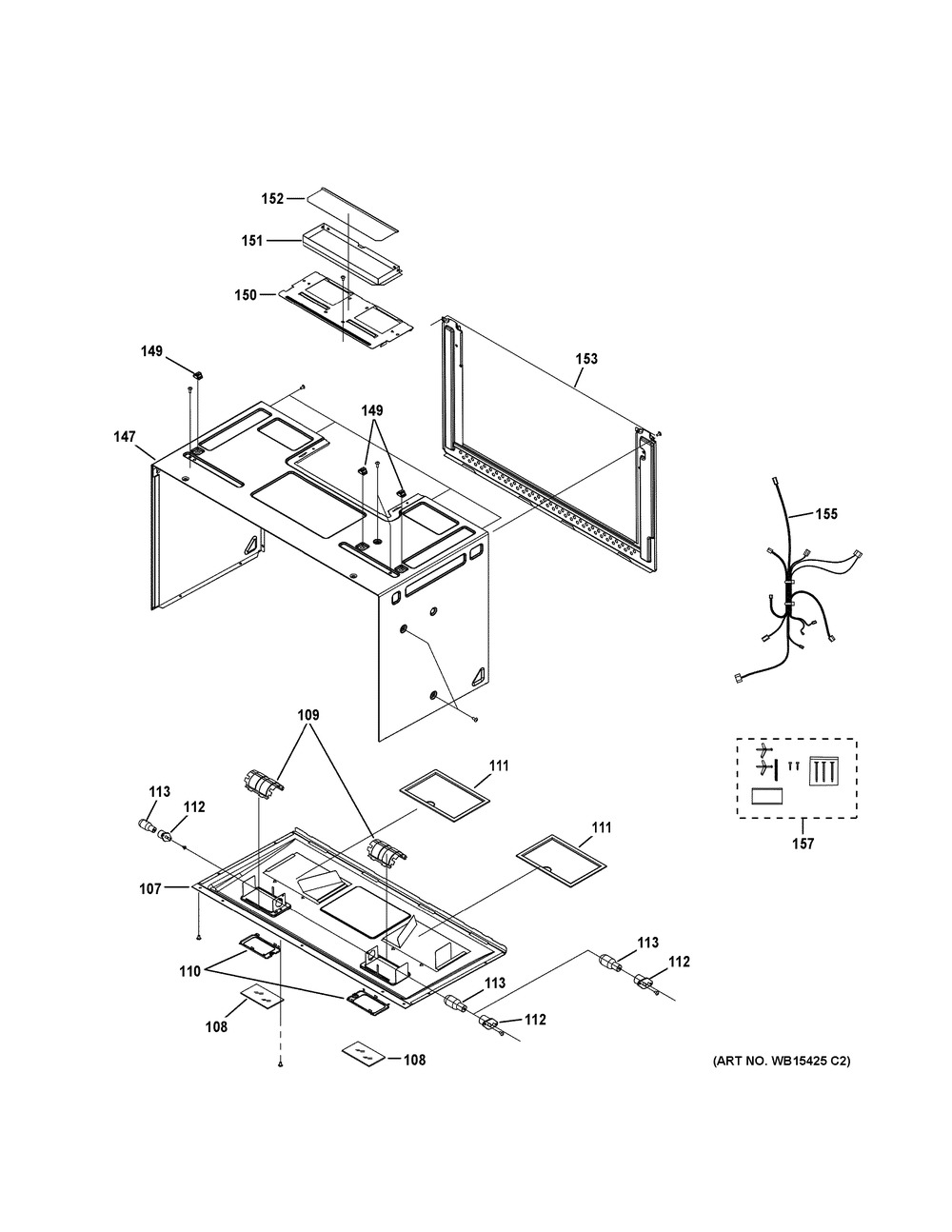 Interior Parts Diagram and Parts List for PVM9005FM2DS  General Electric Microwave Oven Combo