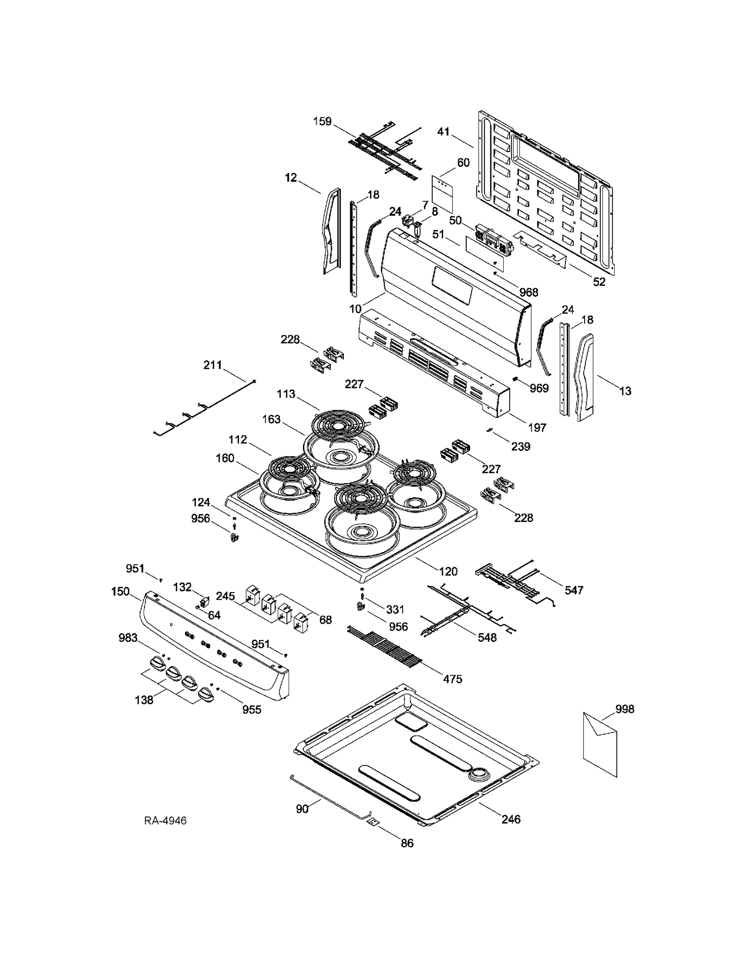 CONTROLS & COOKTOP Diagram and Parts List for JCAP750WM2WW  General Electric Range