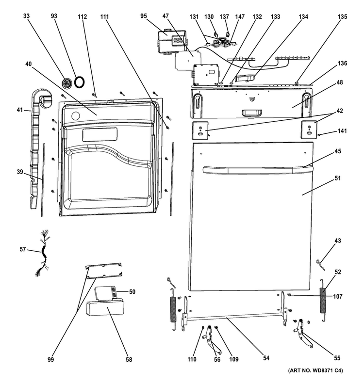 Escutcheon & Door Assembly Diagram and Parts List for GLDT690D02WW  General Electric Dishwasher