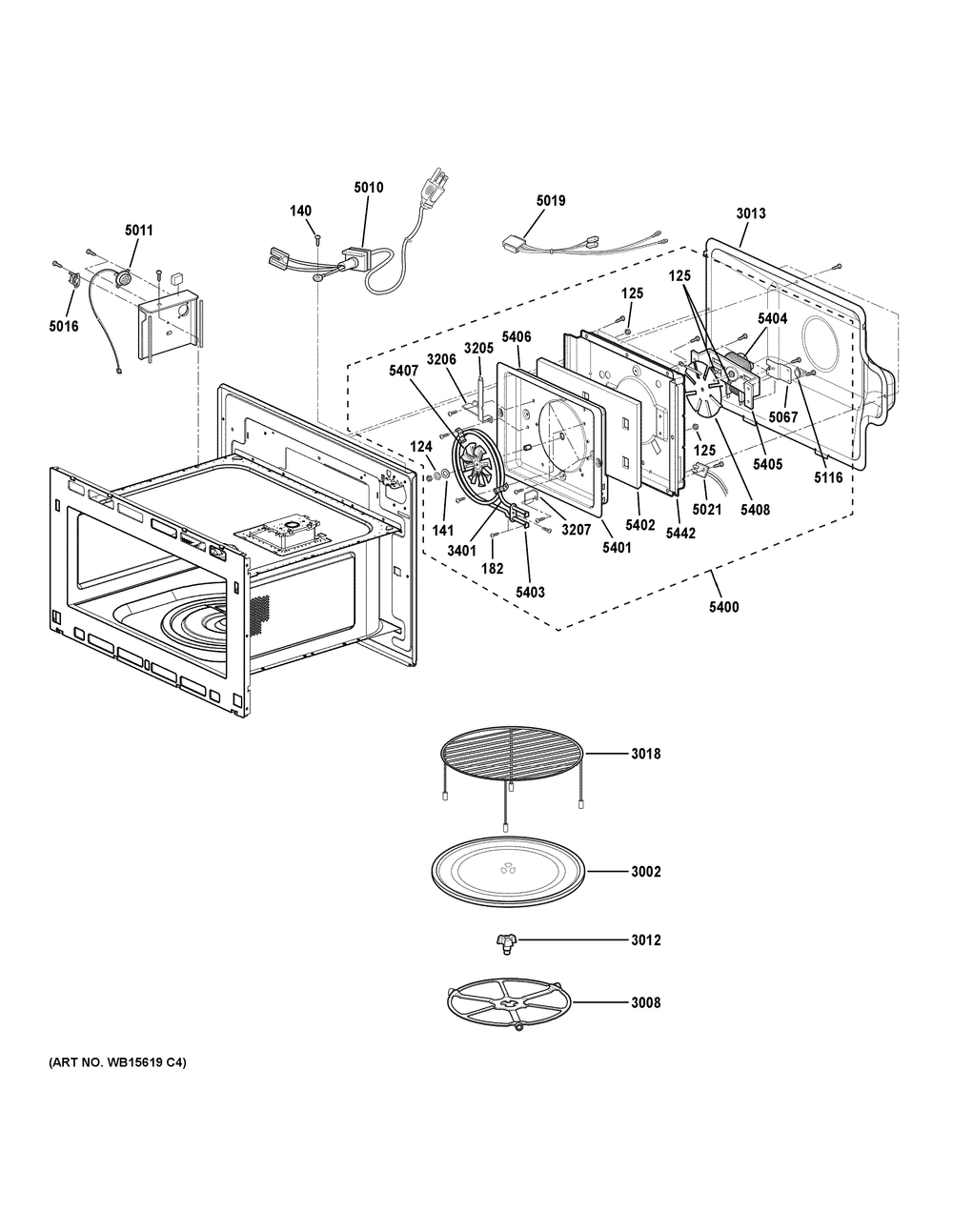 Interior Parts Diagram and Parts List for PWB7030SV1SS  General Electric Microwave Oven Combo