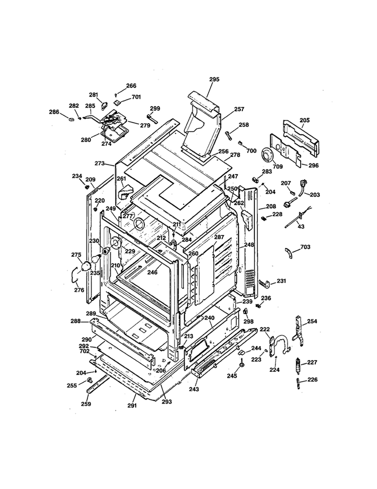 Body Diagram and Parts List for JGB26WEA1WW  General Electric Range