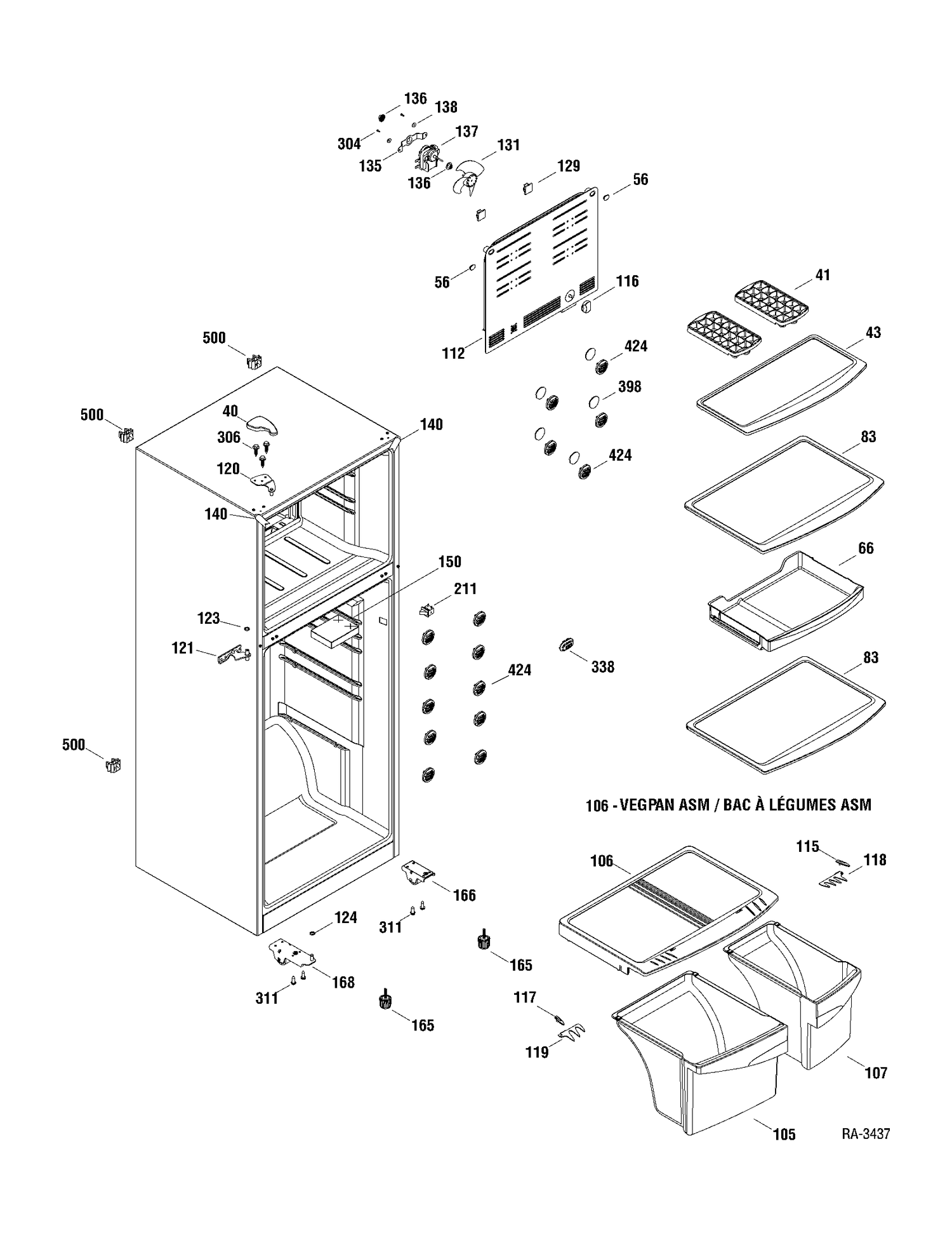 CABINET & SHELVES Diagram and Parts List for GTM14YEYLVN0  General Electric Refrigerator