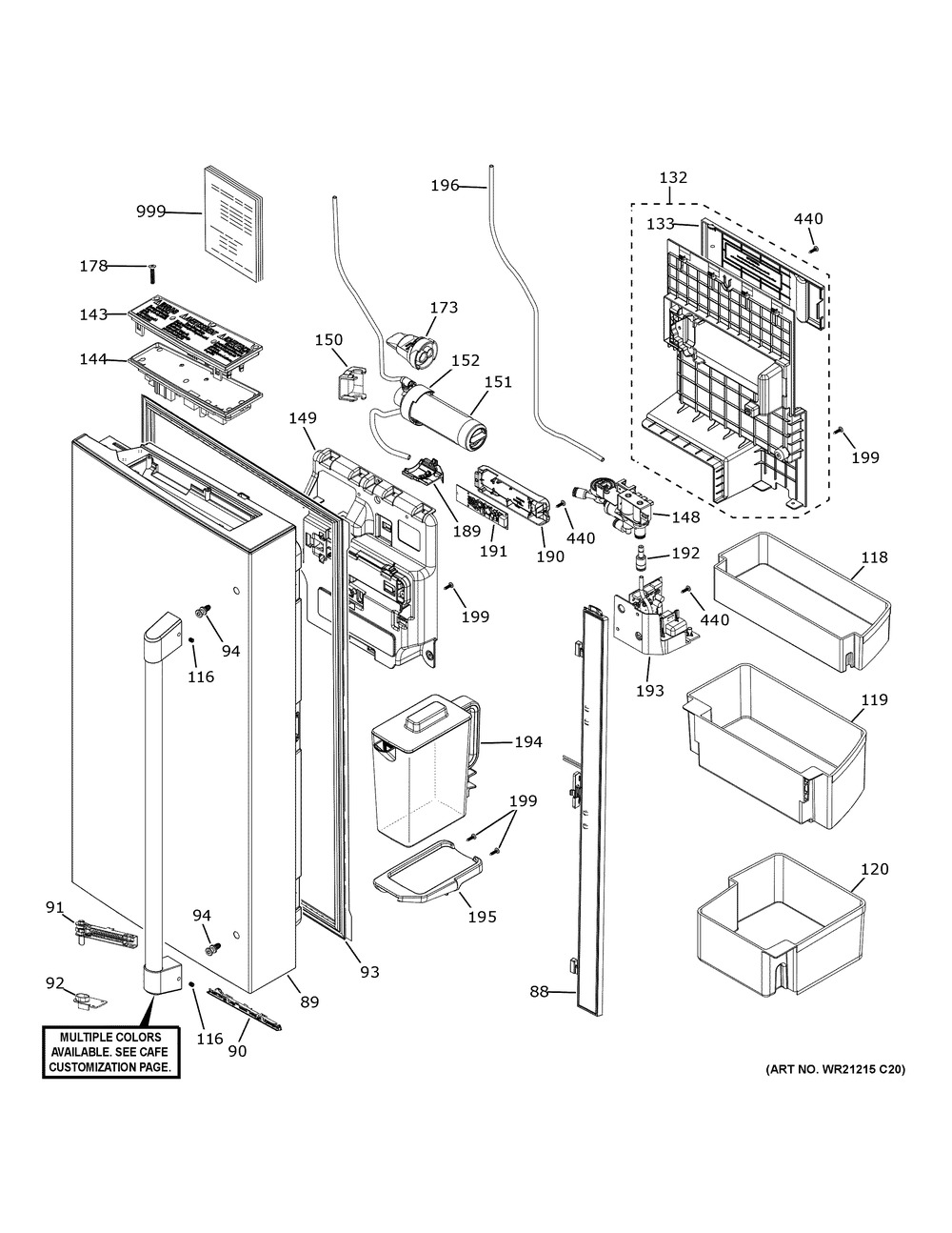 Left Door And Water Pitcher Diagram and Parts List for CGE29DP2TBS1  General Electric Refrigerator