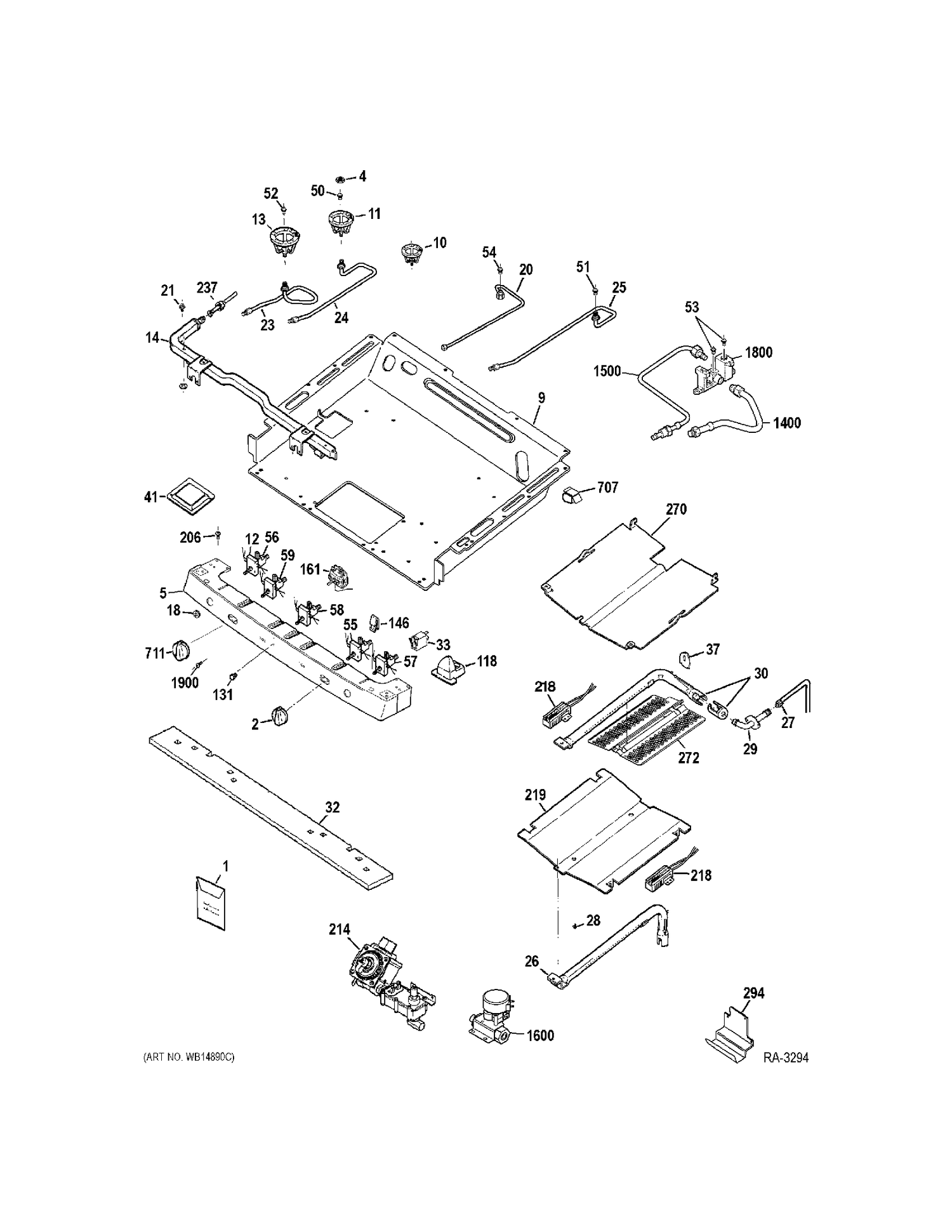 GAS PARTS Diagram and Parts List for PGBS975SEM4SS  General Electric Range