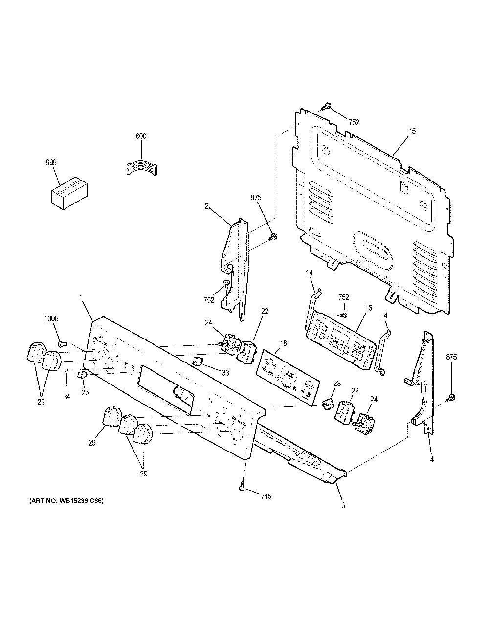 Control Panel Diagram and Parts List for JB655DKAWW  General Electric Range