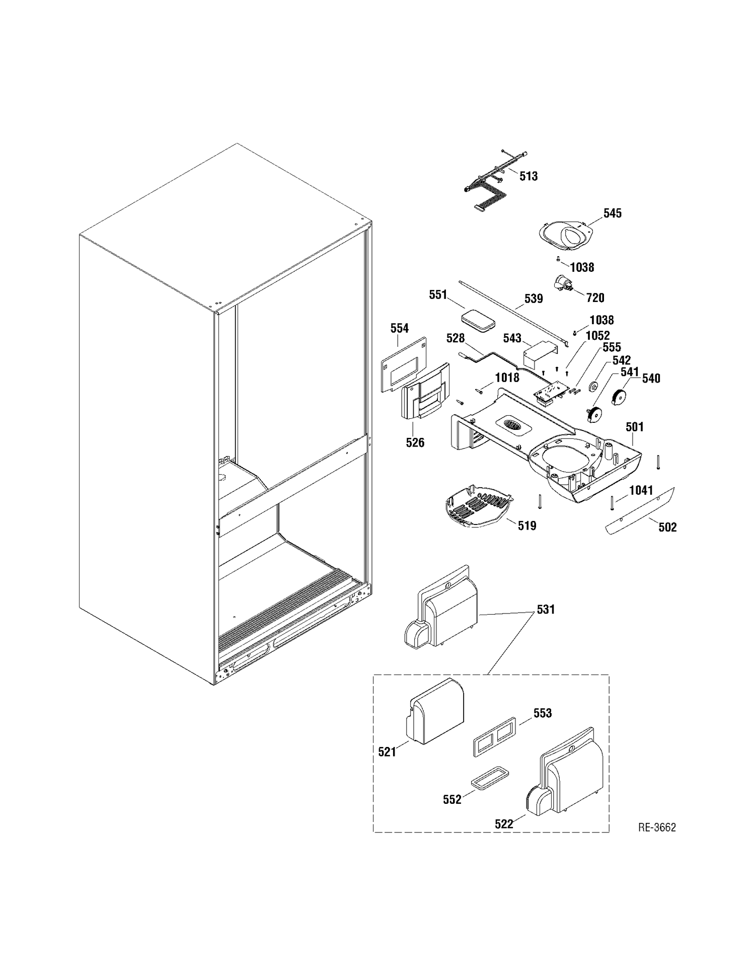 FF SECTION Diagram and Parts List for GBRS0FAYARBS  General Electric Refrigerator