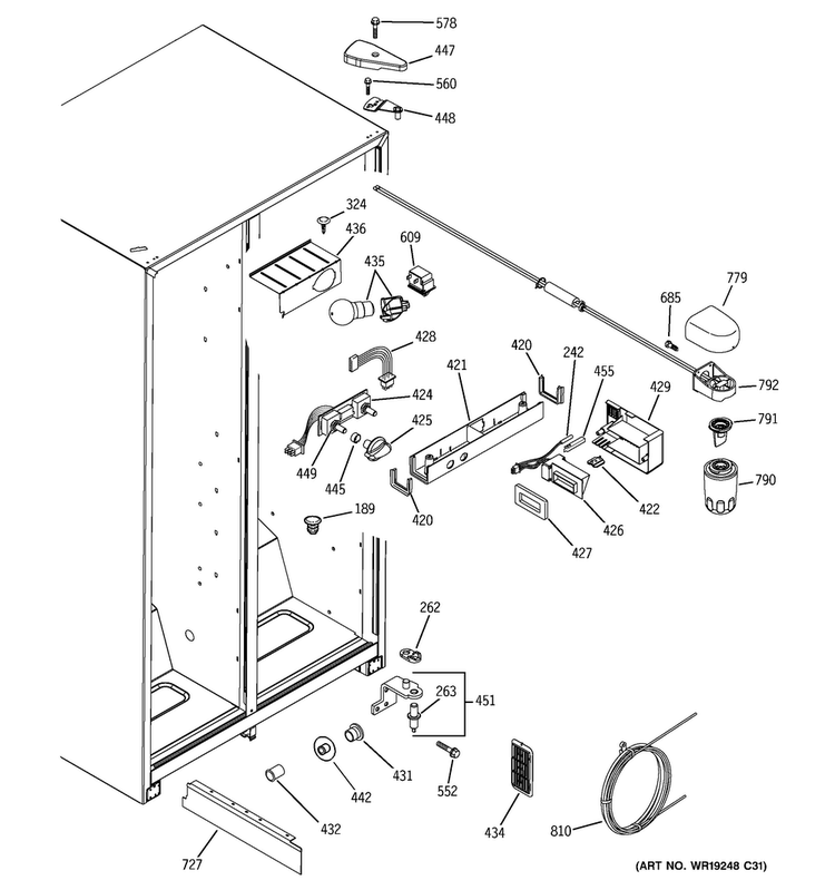 Fresh Food Section Diagram and Parts List for GSS22IFPACC  General Electric Refrigerator