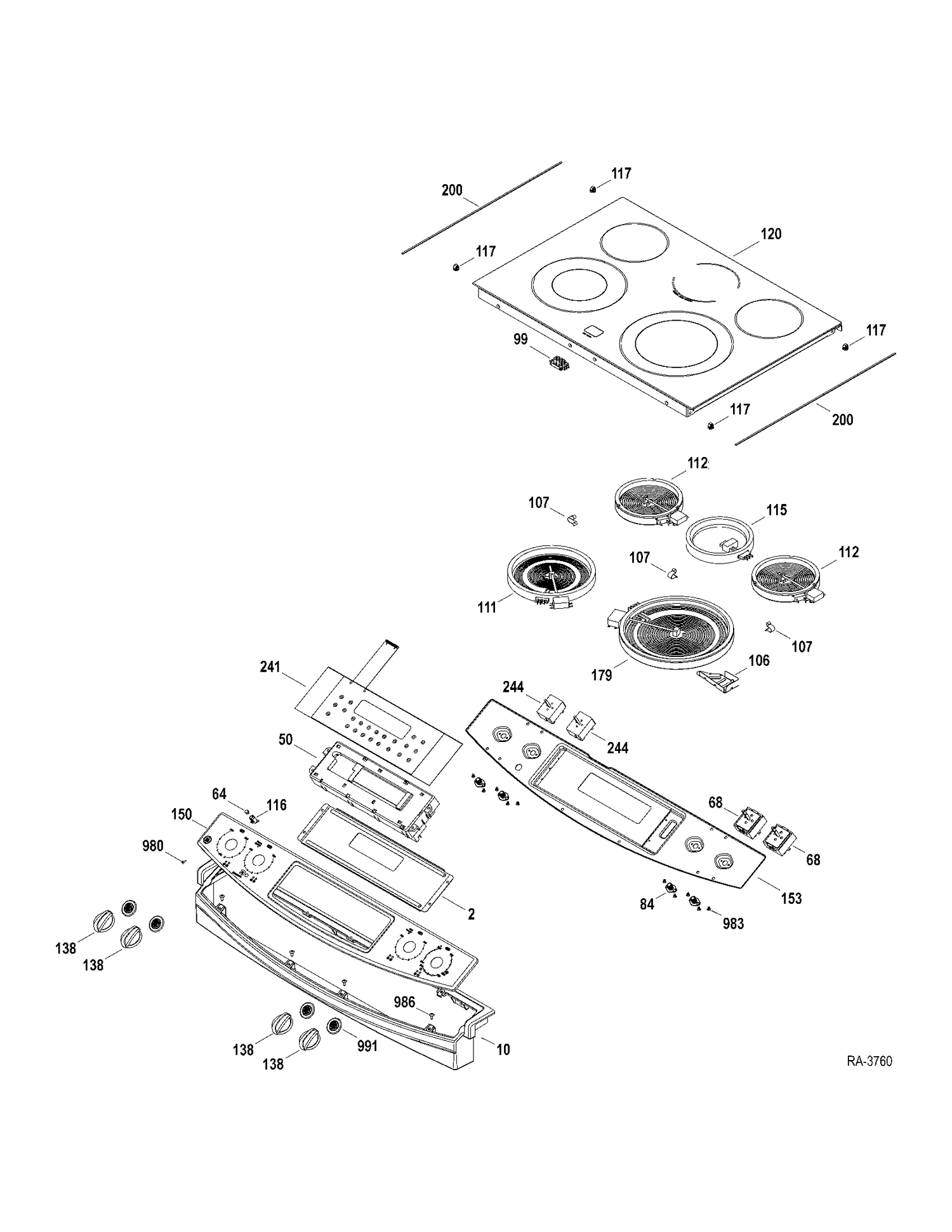CONTROL - COOKTOP Diagram and Parts List for JCSP46SR1SS  General Electric Range