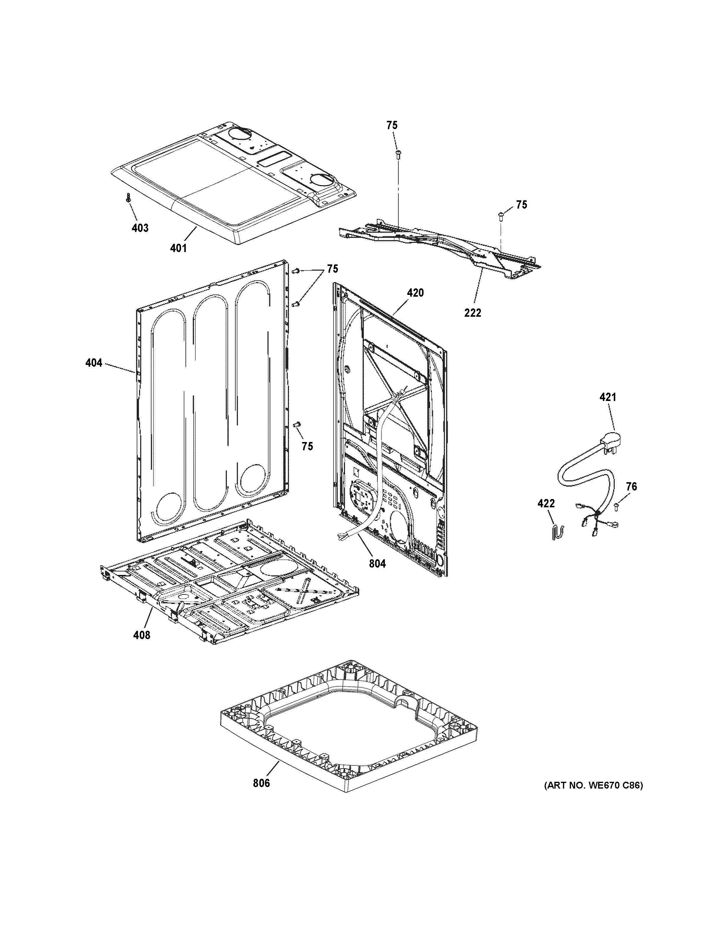 CABINET TOP PANEL Diagram and Parts List for GTD75GCPL0DG  General Electric Dryer