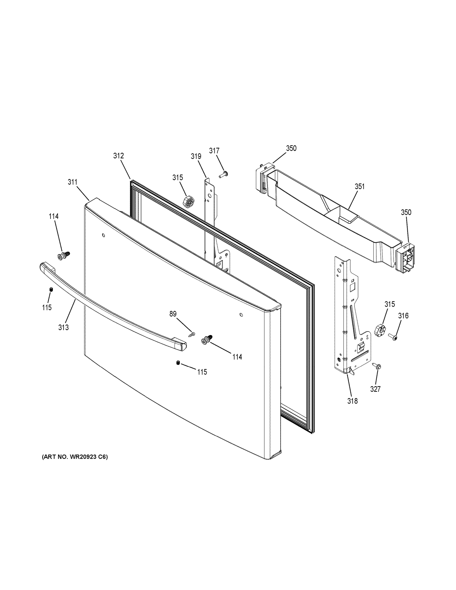 FREEZER DOOR Diagram and Parts List for PWE23KMKCES  General Electric Refrigerator