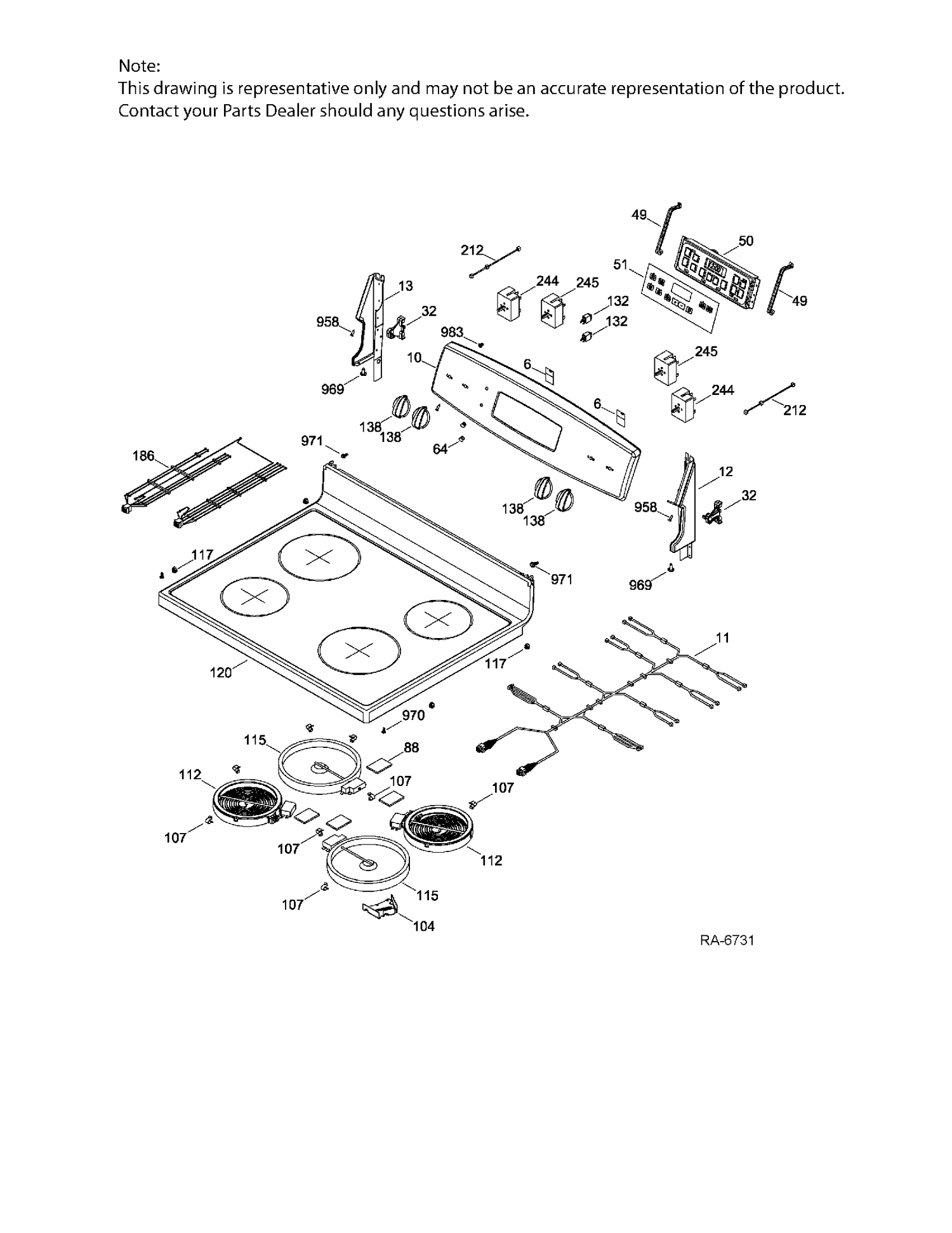CONTROL PANEL & COOKTOP Diagram and Parts List for JCB630EJ2ES  General Electric Range