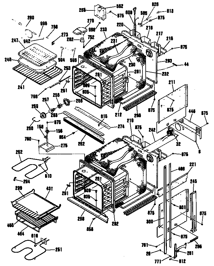 Oven assembly Diagram and Parts List for ZEK756GP1BG  General Electric Range