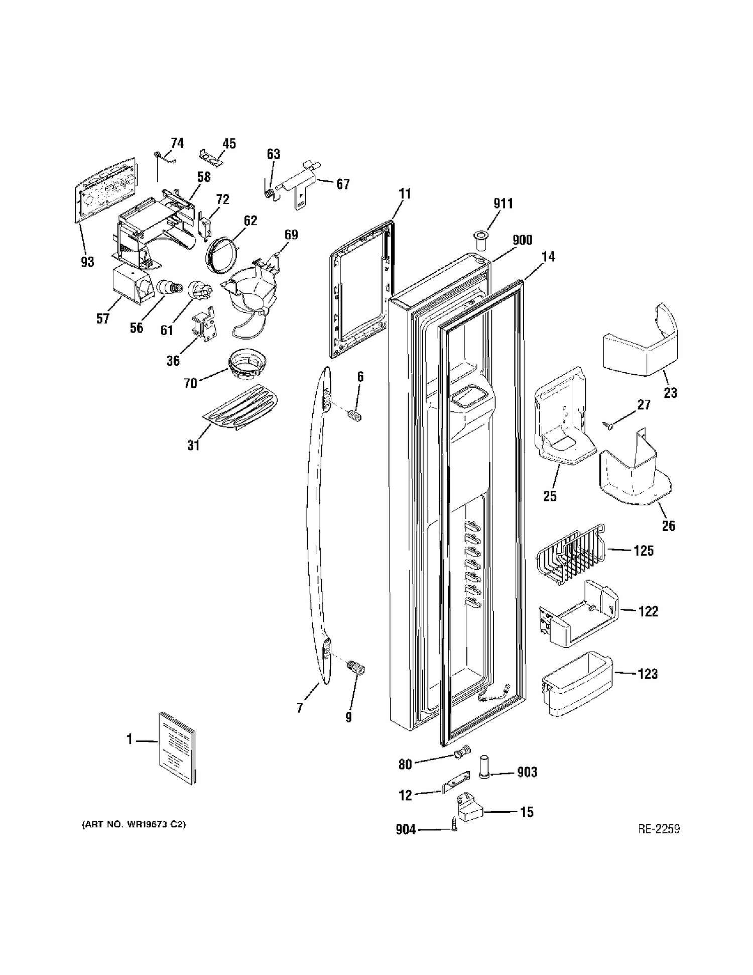FZ DOOR Diagram and Parts List for PSS26MSRBSS  General Electric Refrigerator