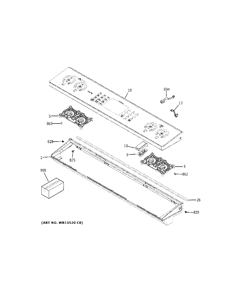 Control Panel Diagram and Parts List for CES750M2N3S5  General Electric Range