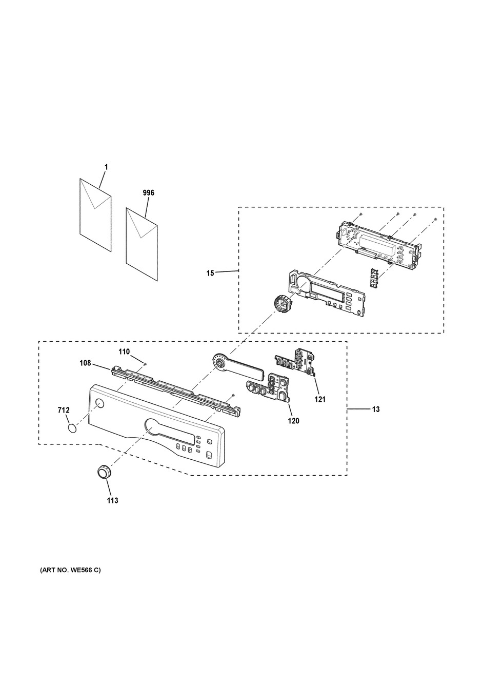 Controls & Backsplash Diagram and Parts List for DCVH480EK1WW  General Electric Dryer