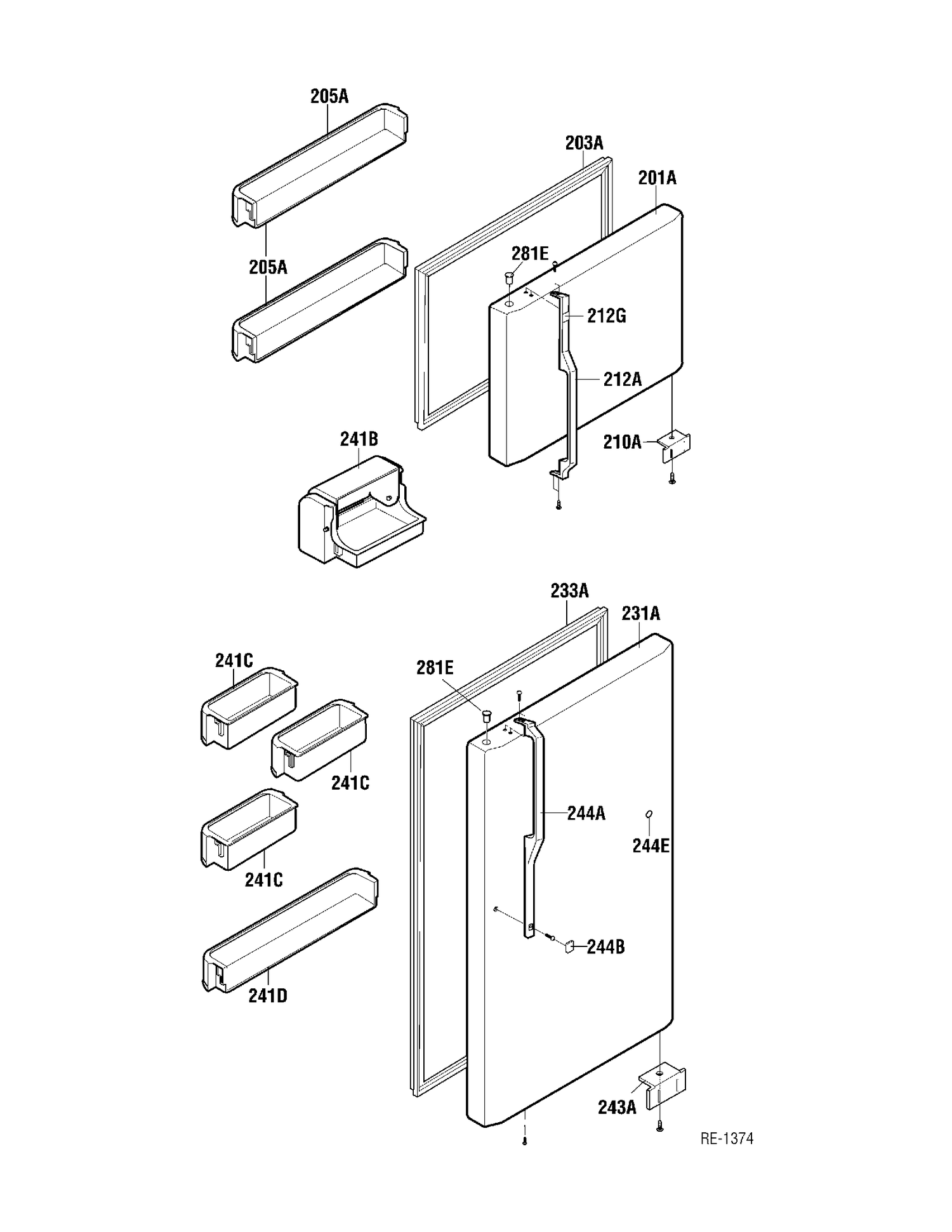DOORS Diagram and Parts List for HTA18KBNWW  General Electric Refrigerator