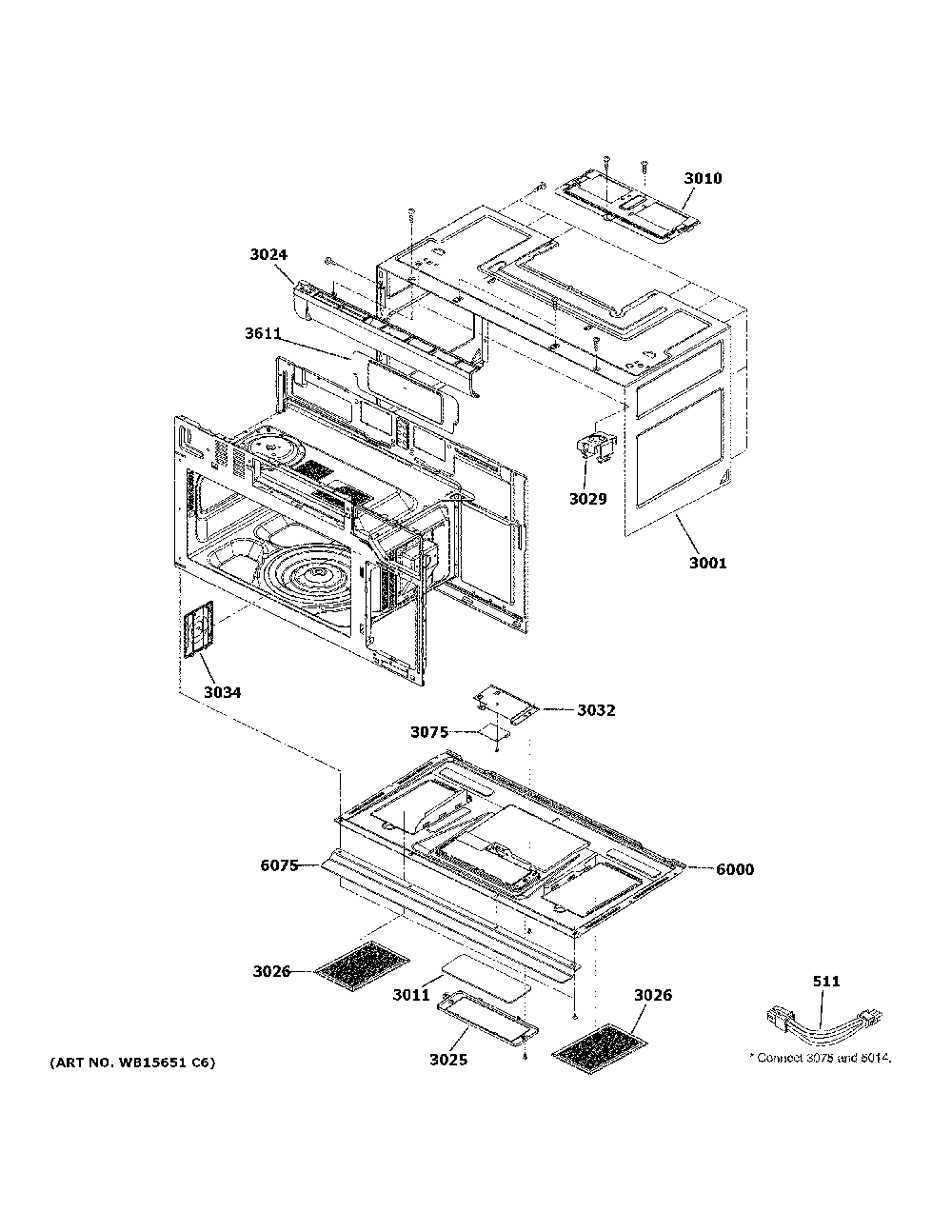 Oven cavity parts Diagram and Parts List for CVM521P2M5S1  General Electric Microwave