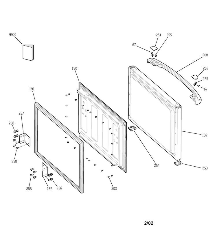 Freezer Door Diagram and Parts List for PDS18LBMWW  General Electric Refrigerator
