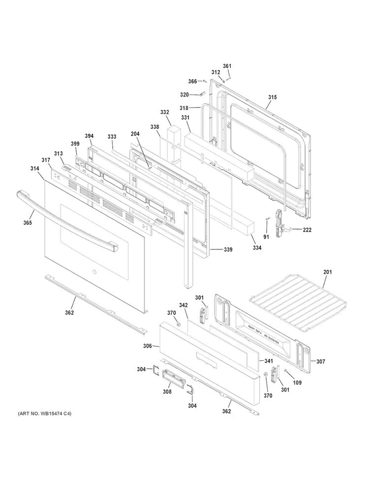 Door & Drawer Parts Diagram and Parts List for JGBS66REK1SS  General Electric Range