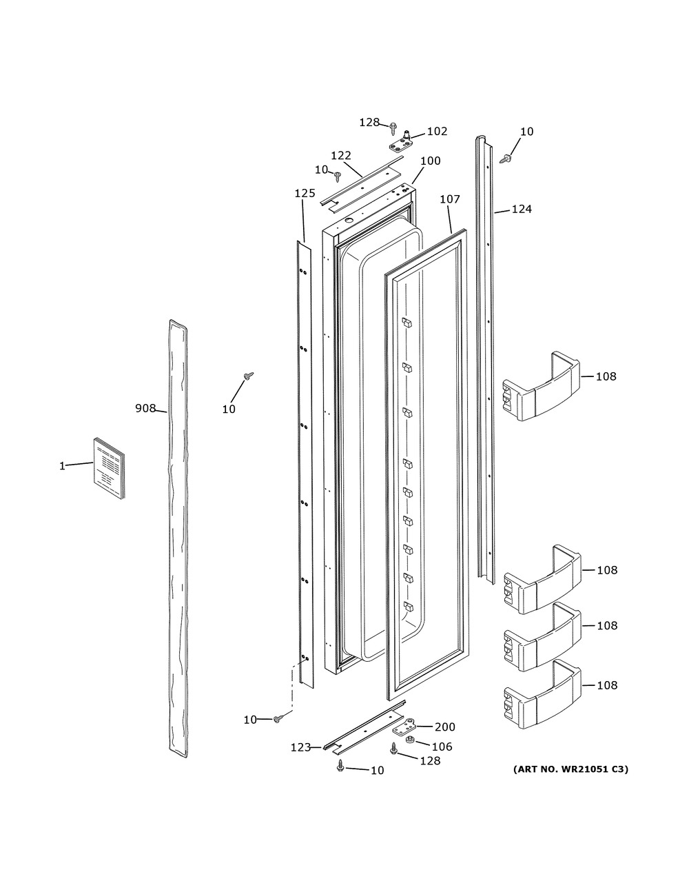 Freezer Door Diagram and Parts List for ZIS420NNKII  General Electric Refrigerator