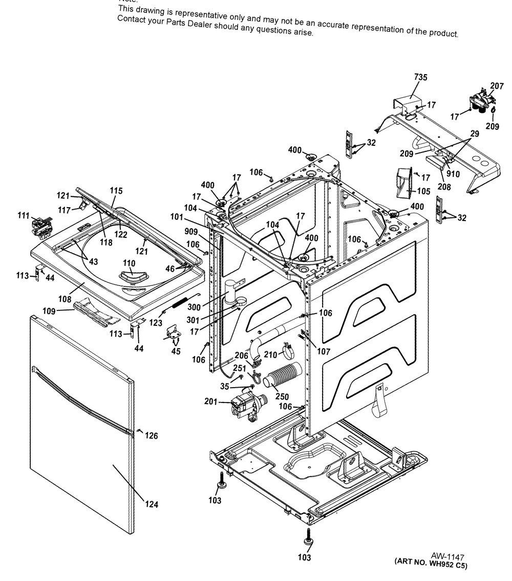 Cabinet 5 Diagram and Parts List for PFE29PSDSS  General Electric Refrigerator