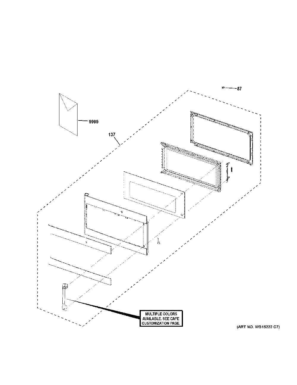 Door Parts Diagram and Parts List for CVM517P2M2S1  General Electric Microwave