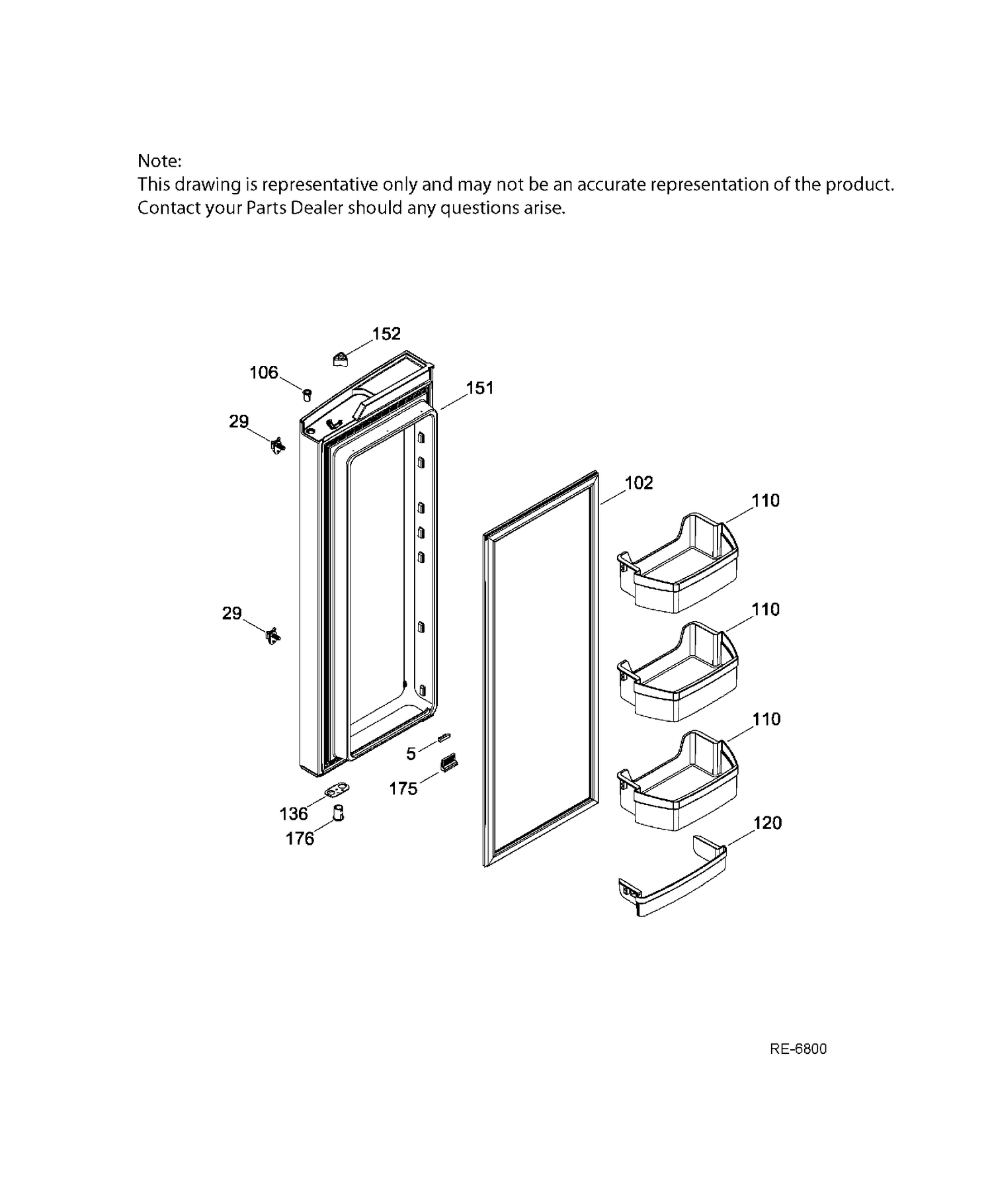 FF DOOR RIGHT Diagram and Parts List for PNE25JGKBKWW  General Electric Refrigerator