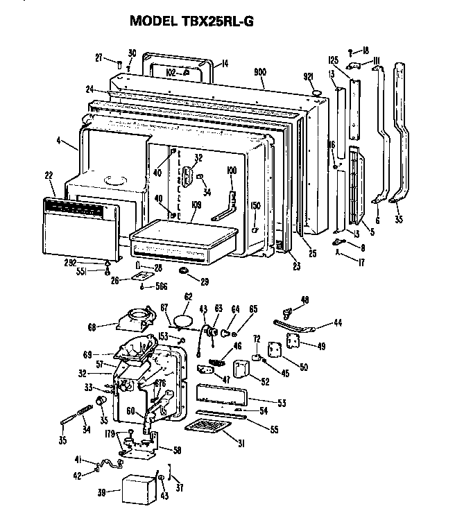 Freezer Door Diagram and Parts List for TBX25RLGR  General Electric Refrigerator
