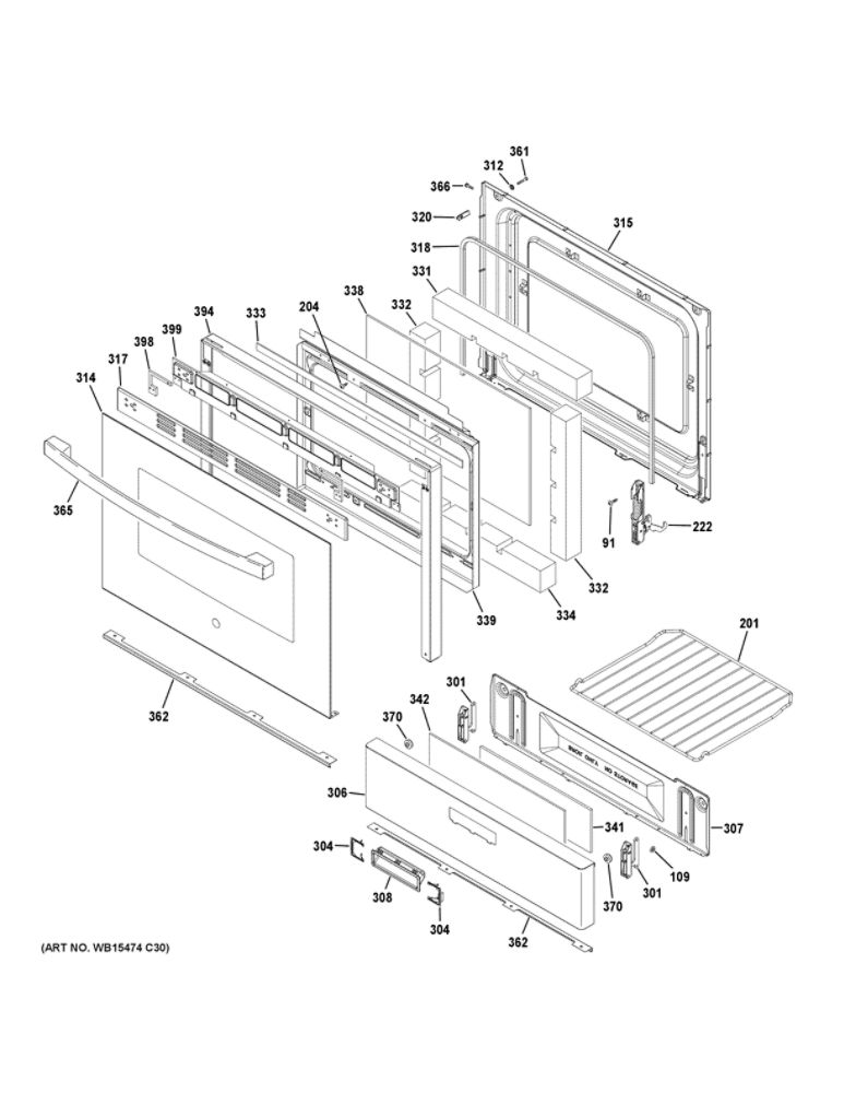 Door And Drawer Parts Diagram and Parts List for JGBS66REK6SS  General Electric Range