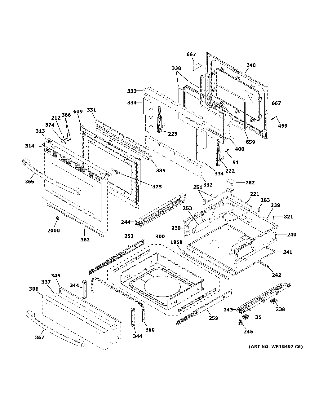 Door & drawer parts Diagram and Parts List for PGB940SEJ8SS  General Electric Range