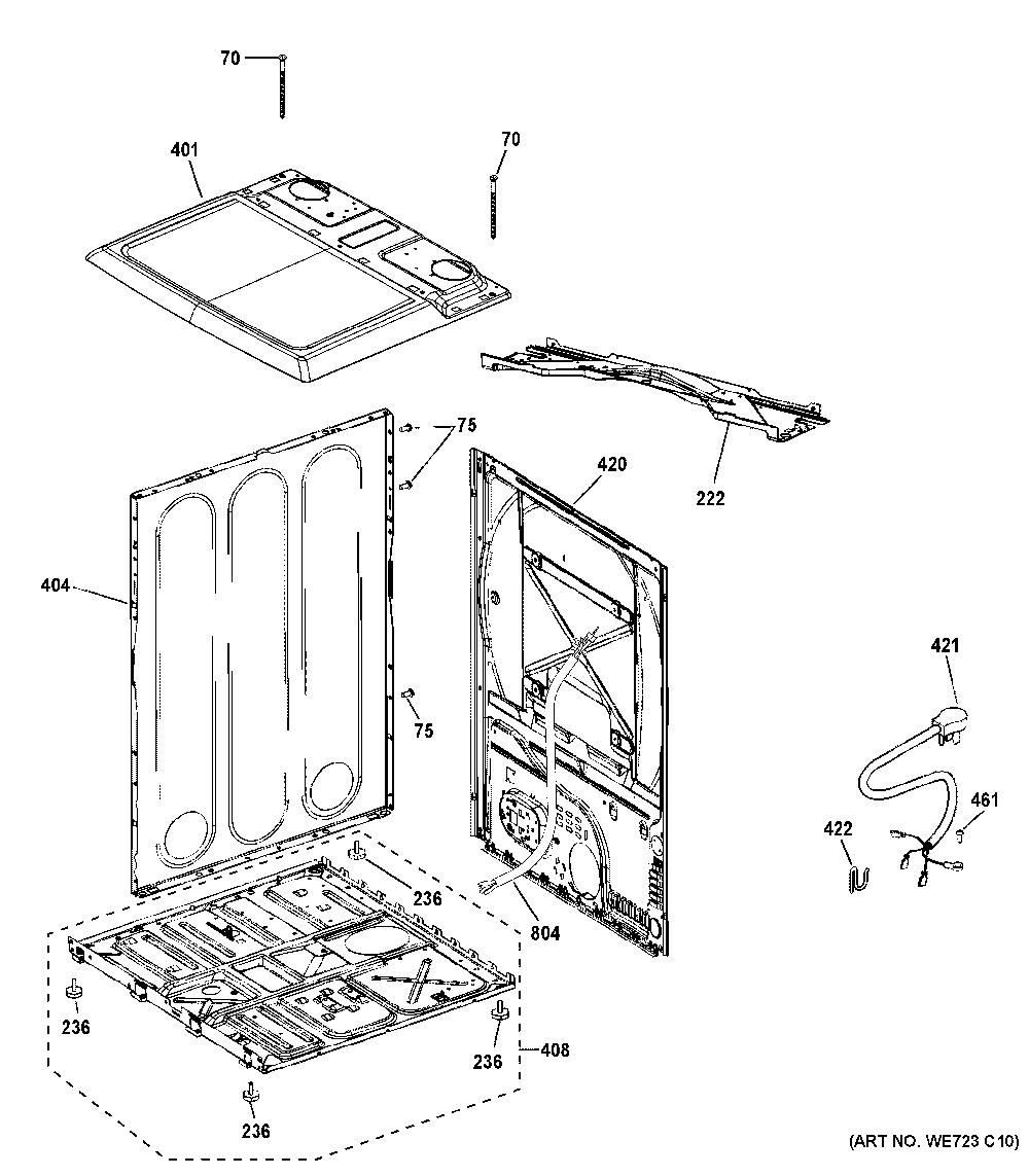 Cabinet And Top Panel Diagram and Parts List for GTD42GASJ3WW  General Electric Dryer